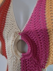 Source Unknown Pink Cream Orange Yellow Purple Striped Crochet Maxi Dress