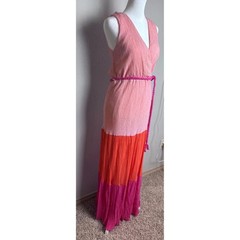 Flying Tomato Womens Colorblock Maxi Dress Pink Orange Crinkle Boho Vacation
