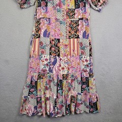Indigo Rose Dress Womens M Button Floral Polka Dot Patchwork Tiered Boho Hippie