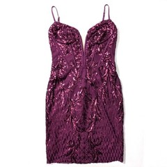 DB Studio Short Allover Sequin Illusion Plunge Mini Dress Sz 4 Purple NWT