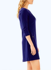 Lilly Pulitzer Navy Shift Dress Small Gold Button Detail Classic Preppy Chic