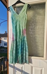 silk beaded turquoise green pink dress ooak fairy vintage