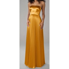 AW BRIDAL 2 XS mango yellow crystal satin Hermoine pleated maxi dress NEW b49