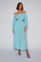 Scanlan Theodore Blue Gingham Dress Sz 6 (fits 8) Cutout Reversible Maxi RRP$900