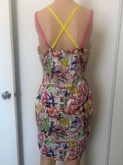 almost FAMOUS Multicolor Graphic Print V-Neck Strappy Stretch Bodycon Dress S
