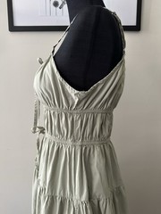 SIM & SAM Green Solid Square Neck Strappy Tie Woven Cotton Midi Sundress S