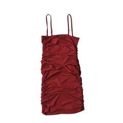 No Brand Red Spaghetti Straps Ruched Mini Length Bodycon Dress Women&rsquo;s Small