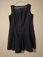 Sharagano Women&rsquo;s 14W Blue Denim Square Neck Sleeveless Fit & Flare Zip Dress