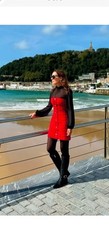ZARA FW24 COMBINATION STRUCTURED MINI DRESS M Red/Black 8982/155 NWT Christmas