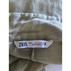 Zara Womens Sage Green 100% Linen Button Down Roll-tab Sleeve Maxi Shirt Dress S