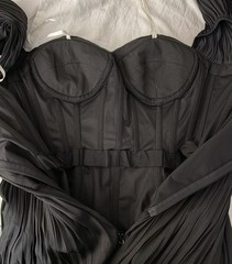 Halston Gathered Pleated Off The Shoulder Black Glittered Mini Dress Size 0 NWT