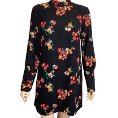 Zara Black Multicolor Floral print High Neck Shift mini Dress size small