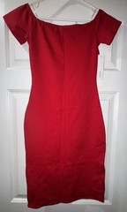 Timing Red Solid Off Shoulder Short Sleeve Stretch Bodycon Knee Dress Size S