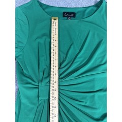 Connected Apparel Faux Wrap Sheath Dress 8 Green Bell Sleeve Gathered Sunburst