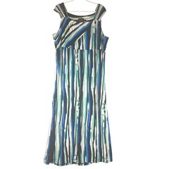 Bob Mackie Wearable Art Abstract Stripe Midi Dress Sz XL Artsy Mod Travel Chic
