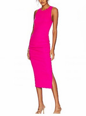 Michael Stars Hope Rib Midi Bodycon Tank Dress Ribbed w/Ruching SZ S Org. $118