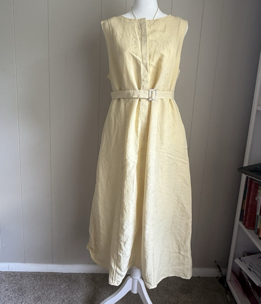 A New Day Women’s Yellow Solid Crew Neck Sleeveless Belted A-Line Midi Dress L