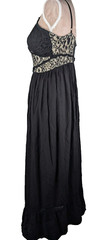 Y2K Maxi Slip Dress XS Small Crochet Lace Black Boho Witchy Goth Fairy