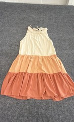 PINCH Women&rsquo;s Peach Rust Cream Colorblock Tiered Ruffle Neck Dress Sz S