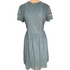 Coquette Romantic Old Money Francesca&rsquo;s Blue Lace Zip Back High Neck Size Large