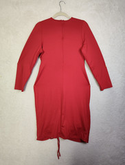 Rebdolls Women Dress 14/16 Red 100% Polyester Long Sleeve Ruched Knee Length