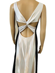 VTG JESSICA MCCLINTOCK White/Black Criss Cross Back Evening Gown Maxi Dress Sz 6