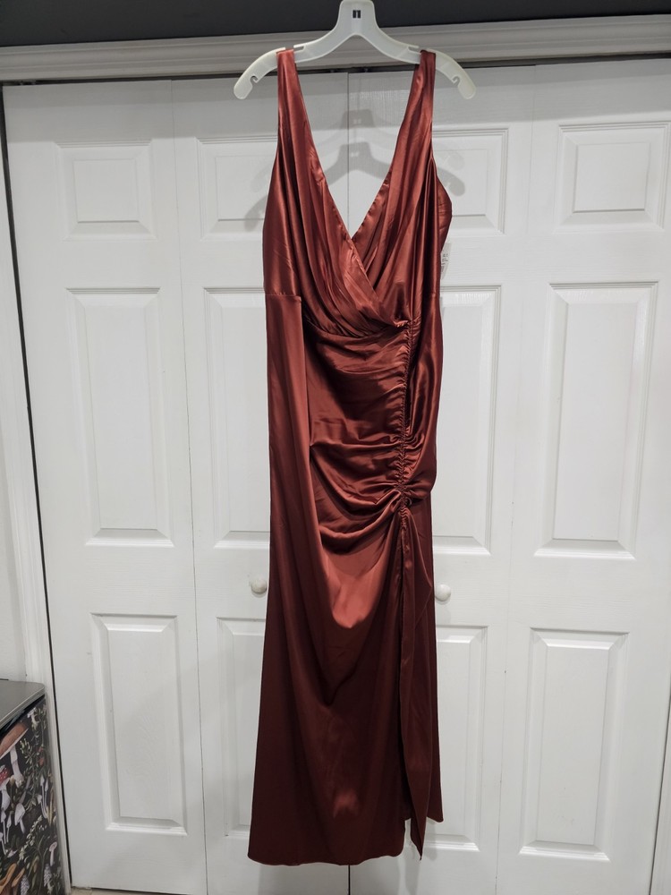 DB Studio Drawstring Dress Brown Satin