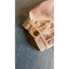 Aqua Pink Cotton Twill Puff Sleeve Mini Dress Size M Round Neck Zip Back Peach