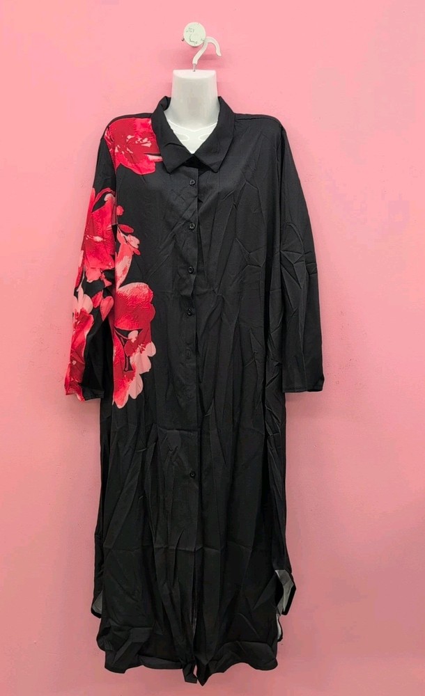 Shein Curve Emery Rose Random Print Long Sleeve Women Maxi Dress 2XL Multicolor