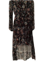 Elena Baldi Italy 100% Silk Blend Midi Dress, Black Floral Multi Color SIZE XS