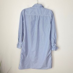 ECI Bow Cuff Railroad Stripe Shirt Dress Button Front Long Sleeves Navy Size 4