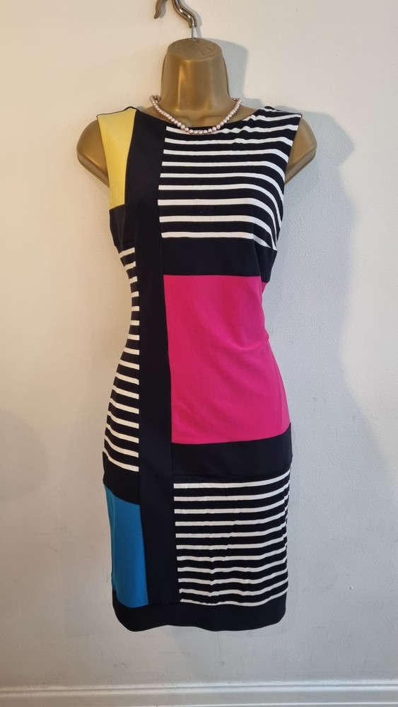 Smart Joseph Ribkoff Monochrome Stripe And Colour Block Shift Dress Size 8