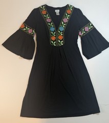Cache Women&rsquo;s Sz Sm Embroidered Floral Dress Bell Sleeves Stretch Whimsigoth Y2K