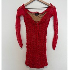 Revolve Majorelle Darling Red Ruched Body Con Mini Dress Size S Polka Dot Mesh