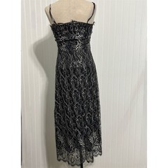 Poleci 4 Black Metallic Lace Midi Dress Spaghetti Strap Beaded Y2K Prom Made USA