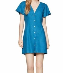 $200 BCBGeneration Women&rsquo;s Blue Flutter-Sleeve Button-Up A-Line Shirt Dress Sz S