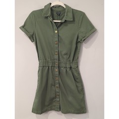 J. Crew Button Front Chino Dress Olive Green size 2 BS811