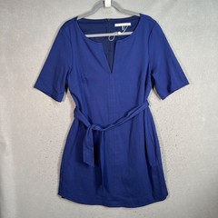Trina Turk Womens Blue Dress Size 14 Rayon & Nylon Blend Short Sleeves Belted