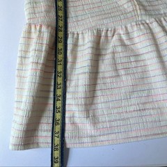 LOFT Bow Strap Button Front Linen Stripes Flounce Dress Ivory Multi-Color Medium