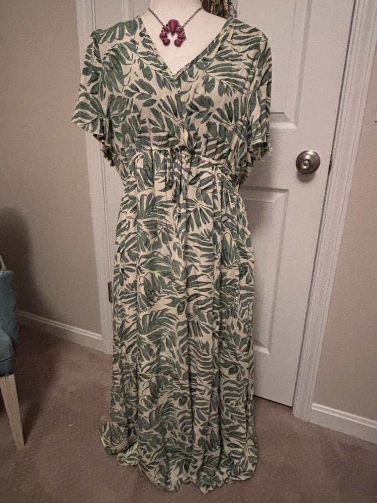 Double Take Printed Drawstring Short Sleeve Dress