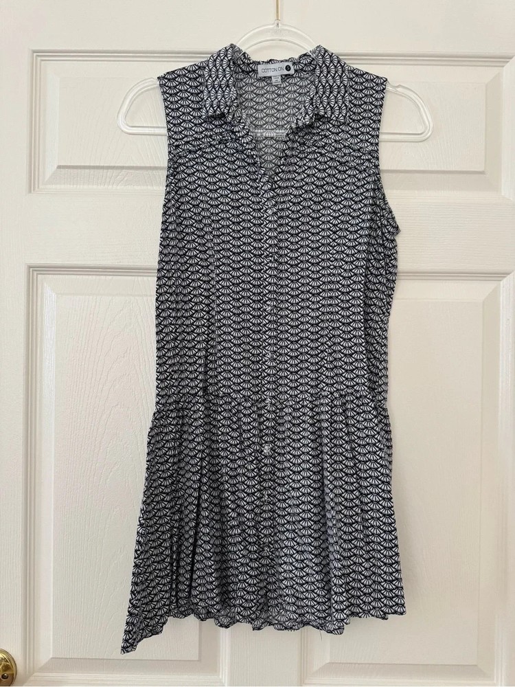 Cotton On Sleeveless Printed Polo Dress – Black & White shell pattern