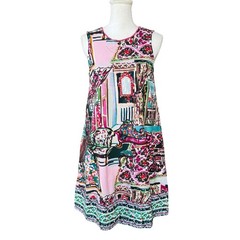 Anthropologie Artistic Interior Scene Print Cotton Shift Mini Dress Pink XS