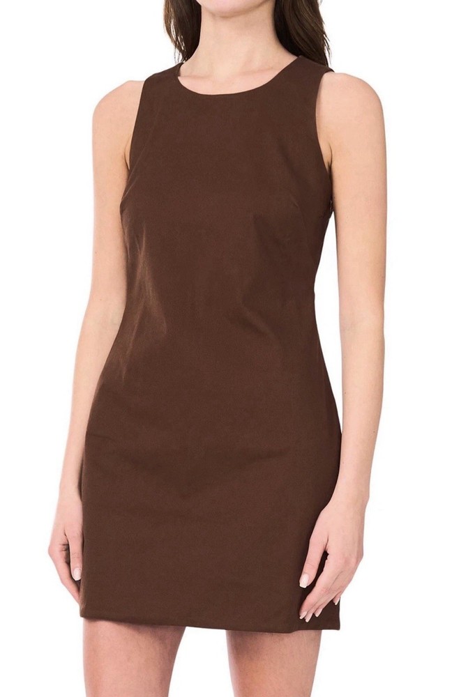 1.State Womens Sleeveless Sheath Mini Dress Chocolate, Size-L