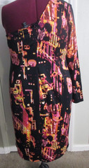 Bold Elements Plus One Shoulder Abstract Print Bodycon Midi Dress 1X Long Sleeve