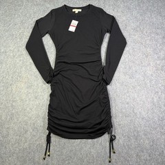 Michael Kors Stretch Adjustable Ruched Bodycon Dress Women&rsquo;s Sz XS Black NWT $98