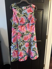 Size 14 AGB Tropical Floral Fit Flare Sleeveless Dress Resort Garden Party NWOT