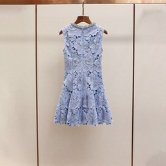 Self-Portrait Womens New Elegant Diamond Round Neck Lace Flower Sleeveless Dress