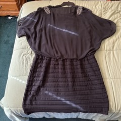 Black With Silver Sequins Design Lined One Piece Dress Size 16