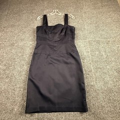 Maggy London Size 10 Black Cotton Sateen Sheath Dress Tiered Bodice Exposed Zip