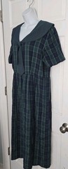 MISS DORBY navy Blue Hunter Green Plaid Pullover Tie Collared Tunic Midi Dress M